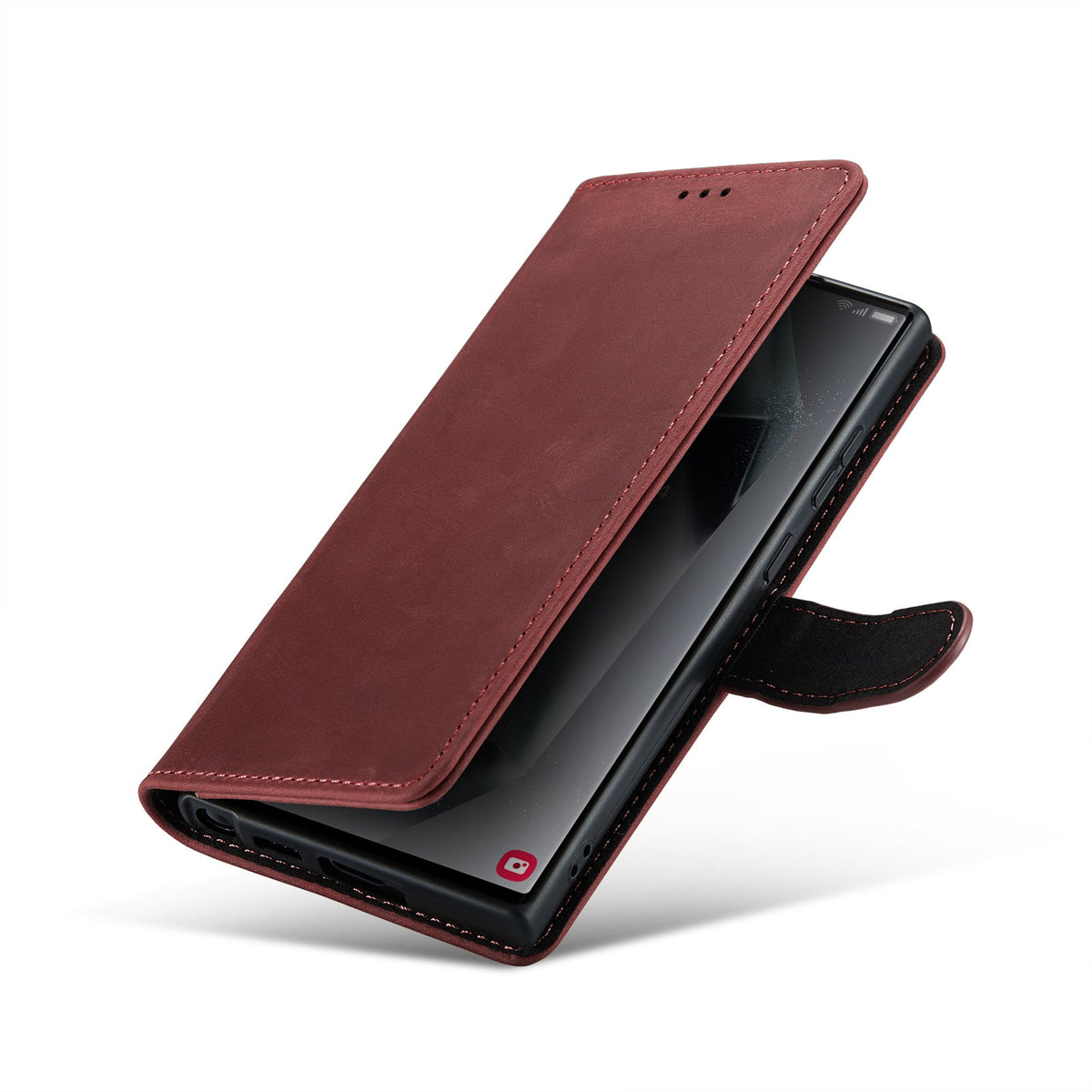 Samsung Galaxy S24 Ultra Hülle - Crimson Red - Echtleder-Klapphülle mit Kartenfach