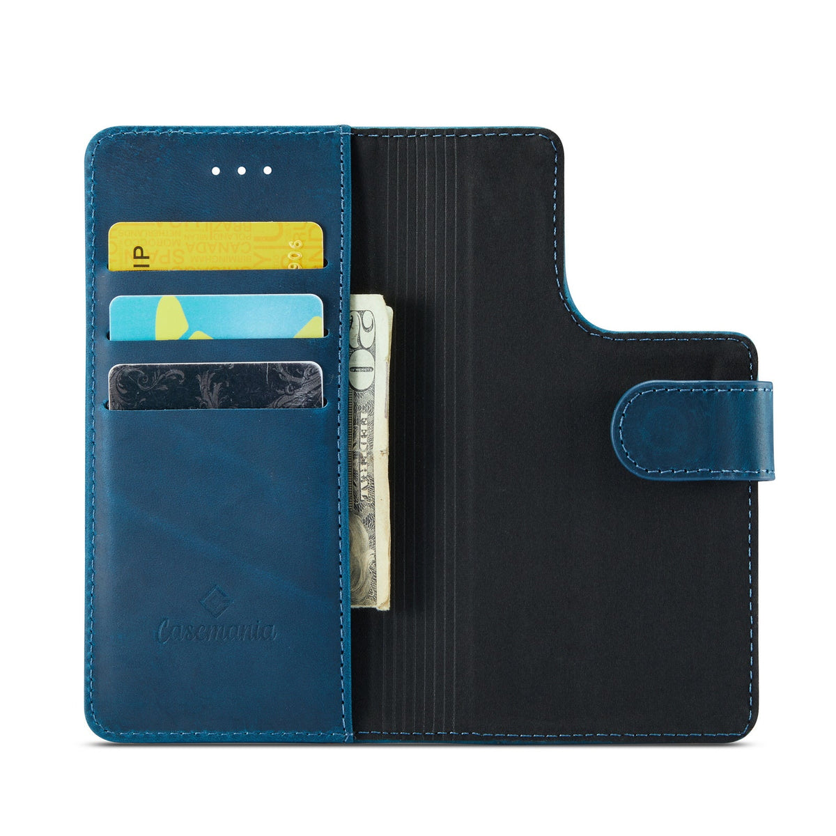 Apple iPhone 15 Plus Hülle - Navy Blue - Echtleder-2-in-1-MagSafe-Klapphülle mit Kartenfach