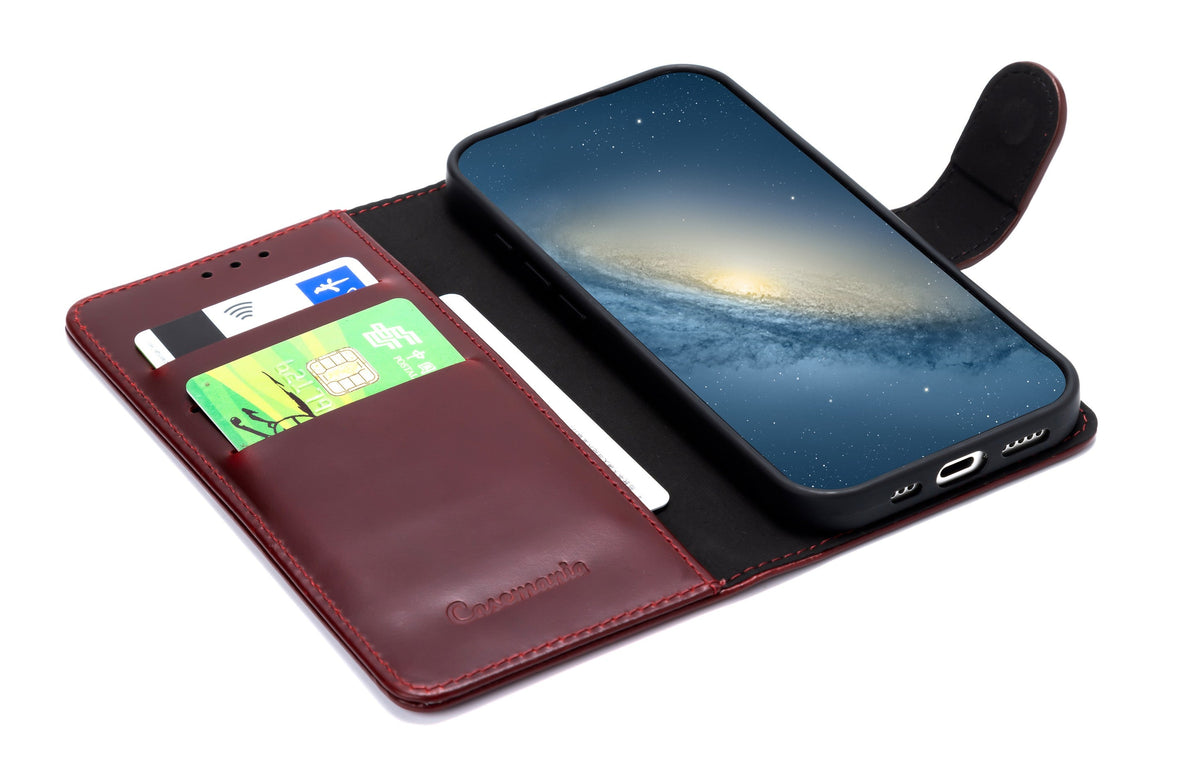 Samsung Galaxy S25 FE Hoesje - Maroon Red - Echt Leren Bookcase