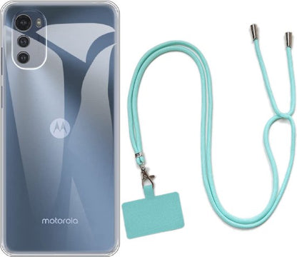 Motorola Moto E32 Hoesje - Turquoise - Siliconen Back Cover met Telefoonkoord