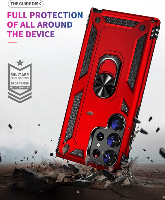 Samsung Galaxy S23 Ultra Hoesje - Rood - Armor Kickstand Back Cover