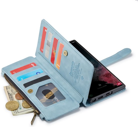 Samsung Galaxy S23 Ultra Hoesje - Aqua Blue - Luxe Bookcase met Rits