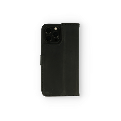 Apple iPhone 12 Pro Max Case - Black - Genuine Leather Wallet Case