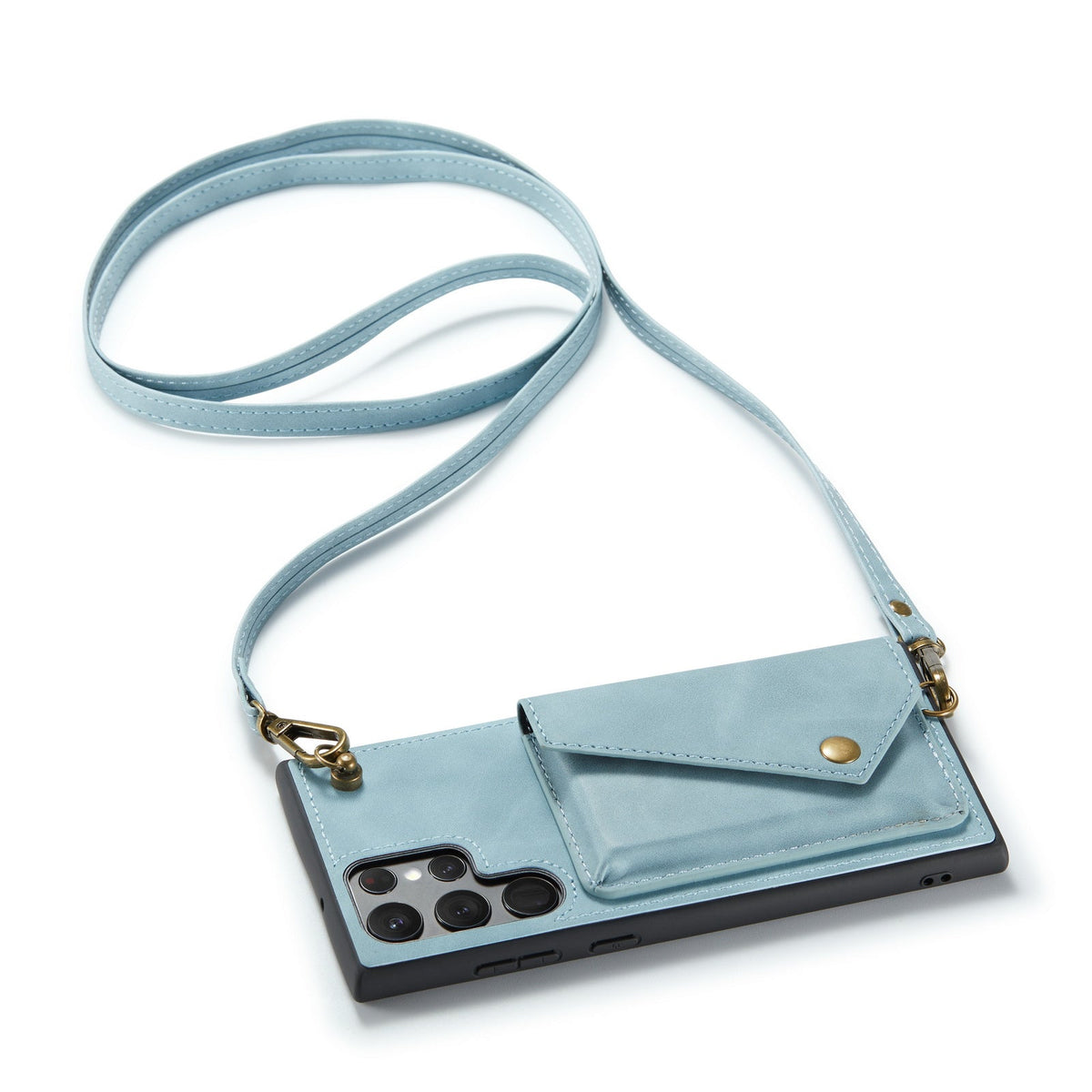 Samsung Galaxy S22 Ultra Hoesje - Aqua Blue - Luxe Back Cover met Telefoonkoord