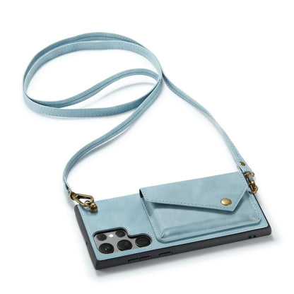 Samsung Galaxy S22 Ultra Hoesje - Aqua Blue - Luxe Back Cover met Telefoonkoord