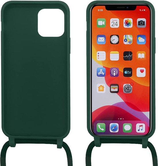 iPhone 13 Hoesje - Groen - Siliconen Back Cover met Telefoonkoord