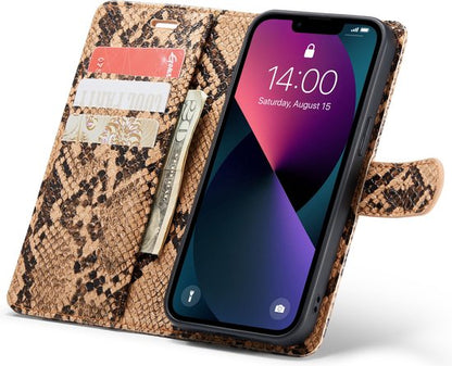 Apple iPhone 13 Mini Hülle - Beige - Luxus Schlangenprint Klapphülle mit Kartenfach