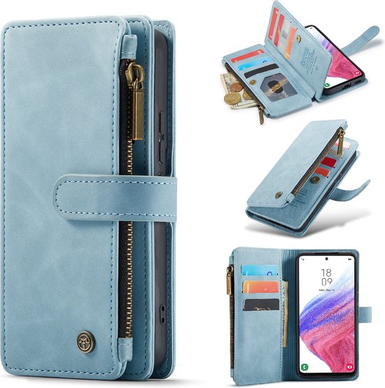 Samsung Galaxy S23 Plus Hoesje - Aqua Blue - Extra Stevige Luxe Bookcase met Rits en Vakken