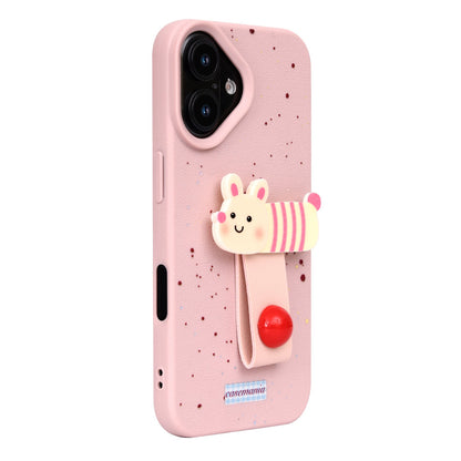 Apple iPhone 16 Hülle - Rosa Hase - Silikon Backcover mit Fingerhalter
