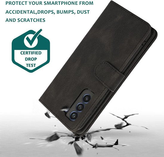 Samsung Galaxy S22 Plus Hoesje - Zwart - Extra Stevige Luxe Bookcase met Rits en Vakken