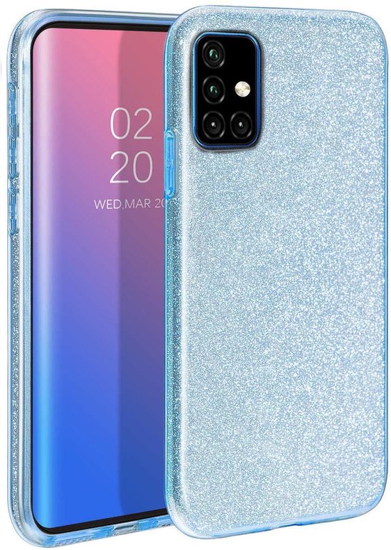 Samsung Galaxy A51 Hoesje - Blauw - Glitter Back Cover