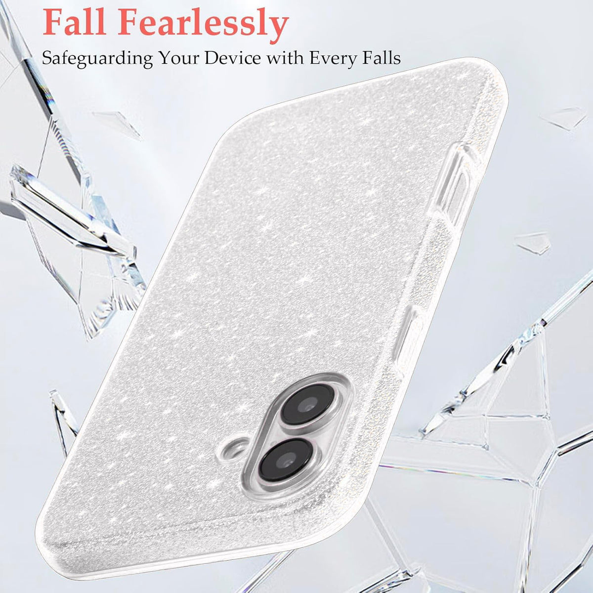iPhone 16 Hoesje - Zilver - Glitter Back Cover