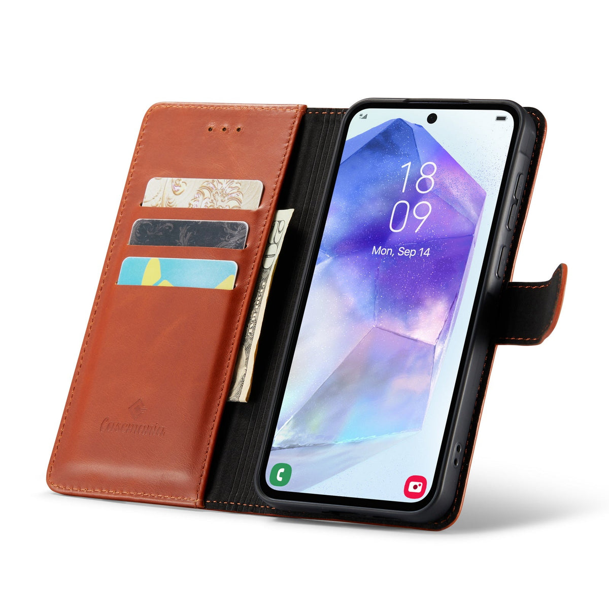 Samsung Galaxy A55 Hoesje - Sienna Brown - Echt Leren Bookcase