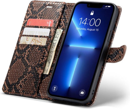 Apple iPhone 13 Pro Max Hoesje - Bruin - Luxe Slangen Bookcase