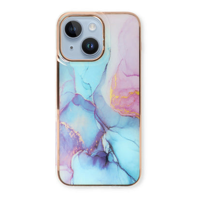 Apple iPhone 15 Plus Hoesje - Blauw - Siliconen Marmer Back Cover