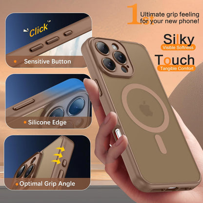Apple iPhone 15 Pro Max Case - Brown - Matte Armour MagSafe Back Cover with Camera Protection