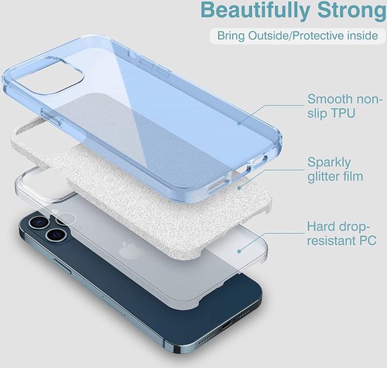 Apple iPhone 13 Pro Hoesje - Blauw - Glitter MagSafe Back Cover