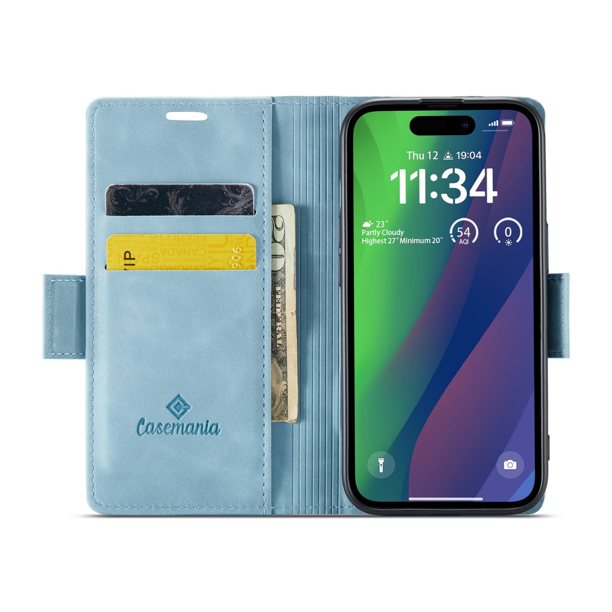 Apple iPhone 15 Plus Hülle - Aqua Blue - Portemonnaie-MagSafe-Klapphülle mit Kartenfach