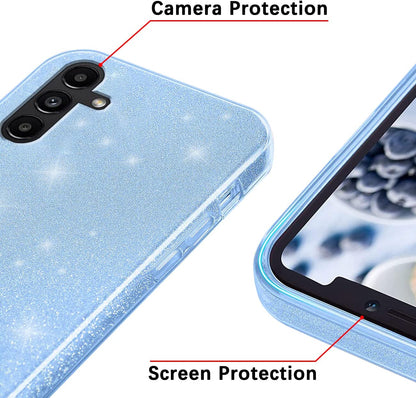Samsung Galaxy A25 Hoesje - Blauw - Glitter Back Cover