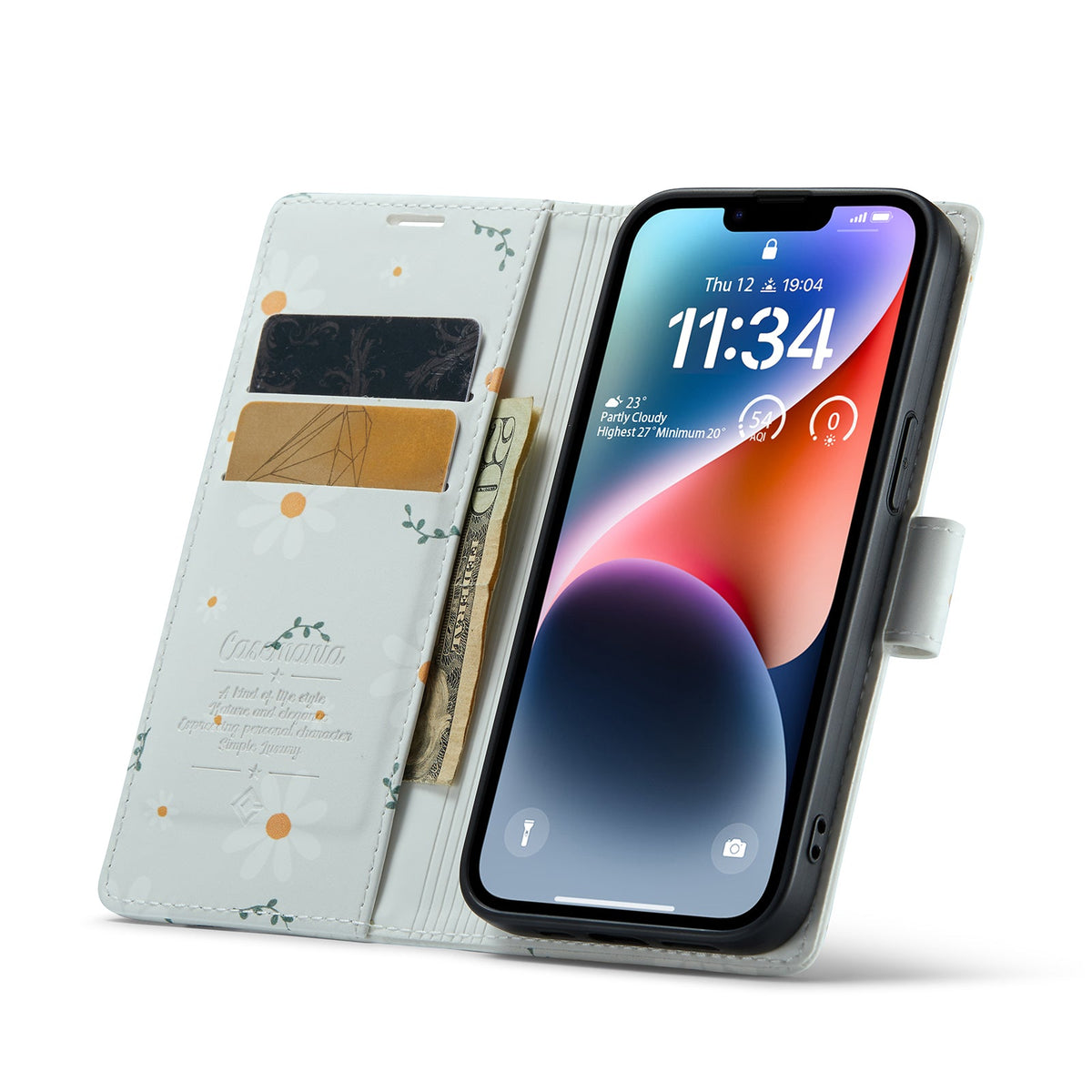 Apple iPhone 14 Hülle - Gänseblümchen - Klapphülle mit Kartenfach und Print