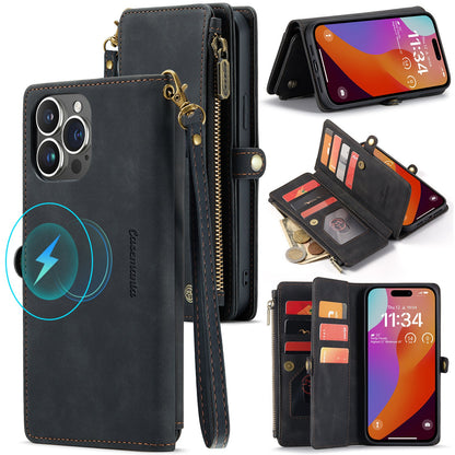 Apple iPhone 15 Hoesje - Charcoal Gray - Luxe MagSafe Bookcase met Rits en Telefoonkoord
