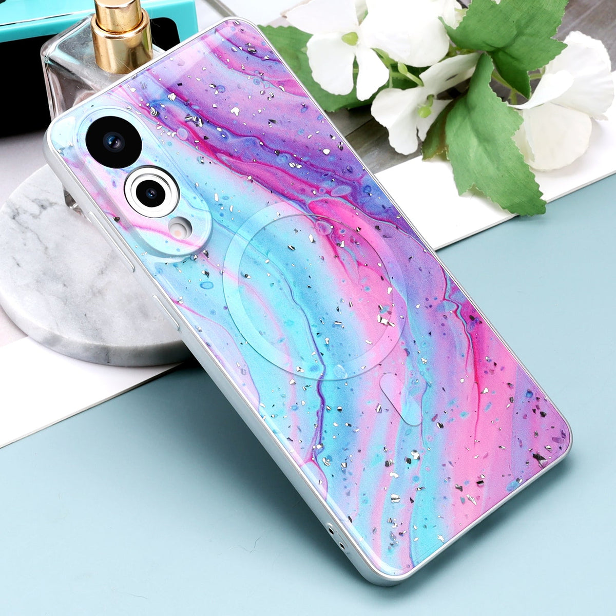 Samsung Galaxy S25 Edge Hülle - Unicorn - Marmor-Glitzer-MagSafe-Backcover