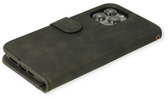 iPhone 14 Pro Hoesje - Charcoal Gray - Luxe Bookcase met Rits