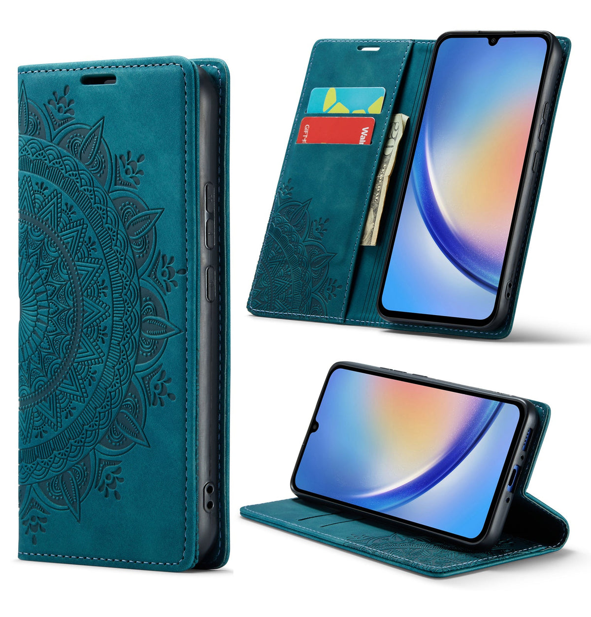 Samsung Galaxy S24 Plus Hoesje - Emerald Green - Mandala Dunne Bookcase