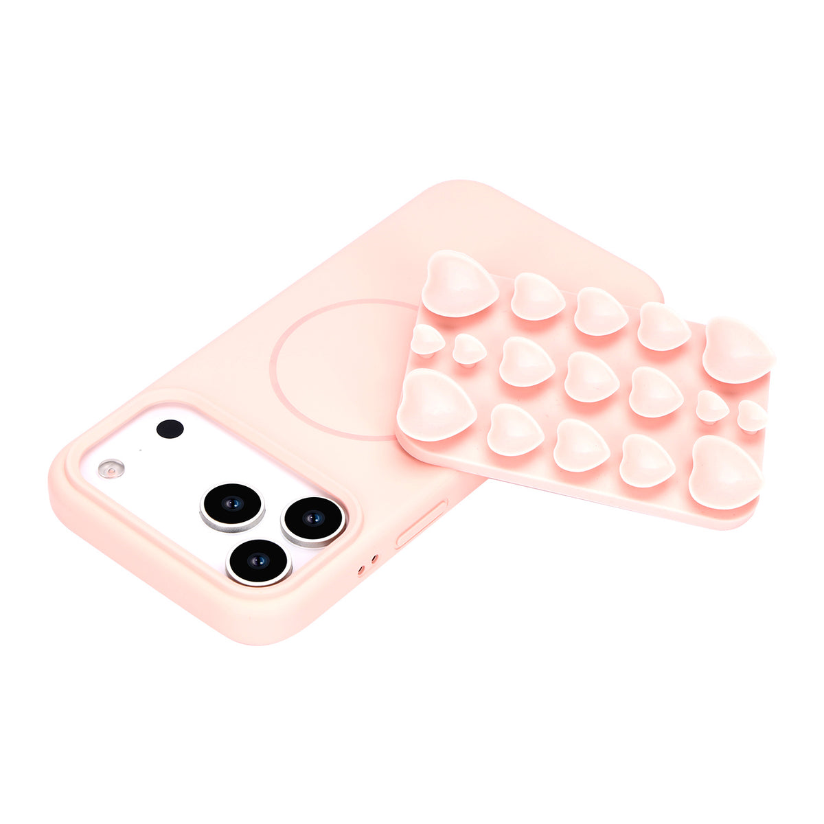 Apple iPhone 18 Pro Hoesje - Licht Roze - Siliconen Back Cover met Afneembare Hartjes Zuignappen