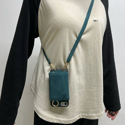 Apple iPhone 7 Case - Emerald Green - Back Cover with Mirror, Sliding Card Holder and Phone Strap