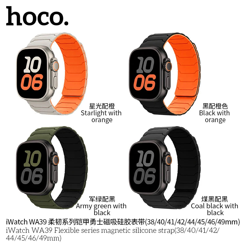 Apple Watch Bandje 44/45/46/49 mm - Hoco Magnetisch Siliconen - Forest Green met Zwart