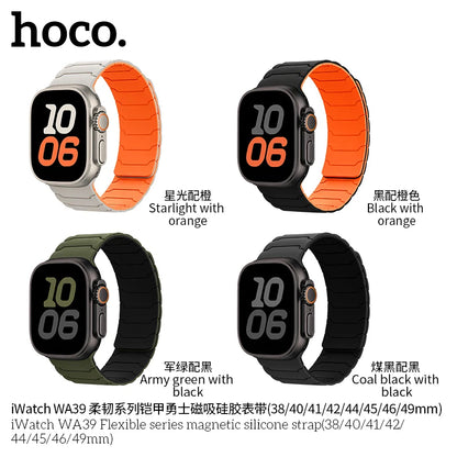 Apple Watch Bandje 44/45/46/49 mm - Hoco Magnetisch Siliconen - Forest Green met Zwart