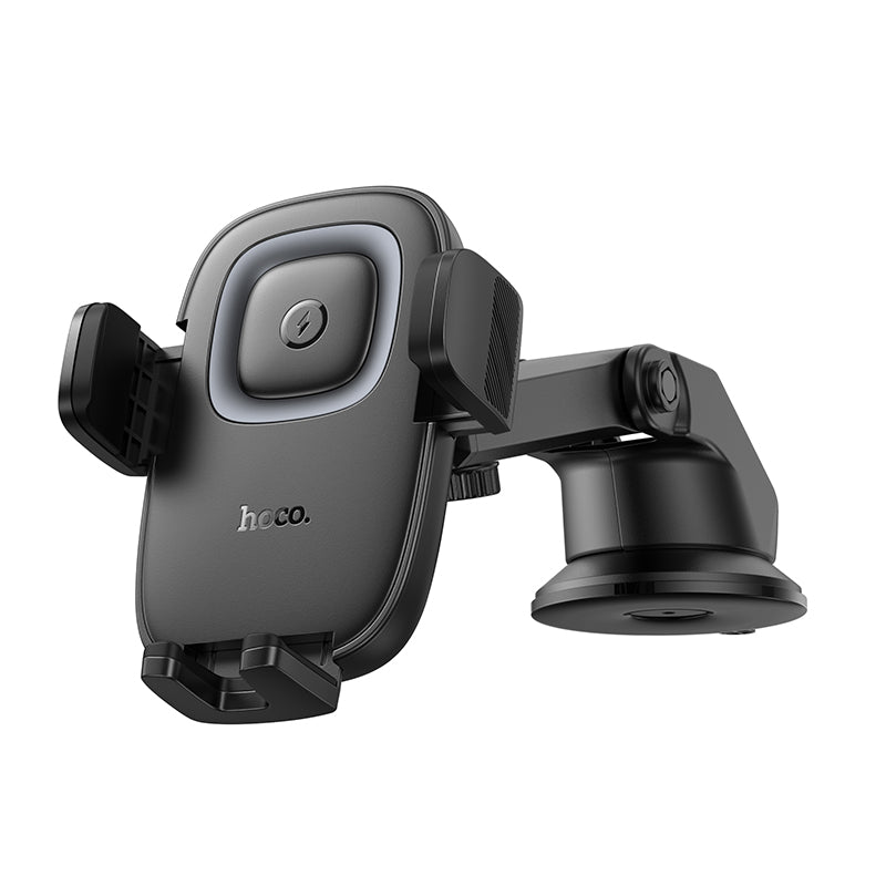 Hoco Telefoonhouder met Zuignap & Draadloos Opladen - Universeel Auto GSM Houder met Clamp