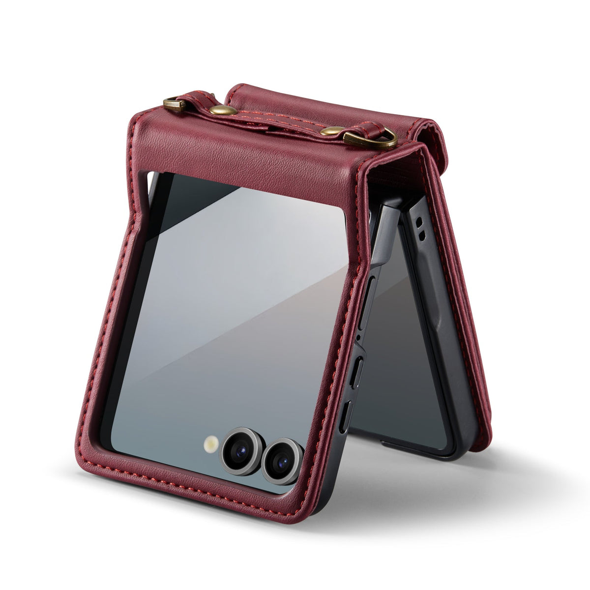 Samsung Galaxy Z Flip 7 Hoesje - Burgundy Red - Portemonnee Bookcase met Telefoonkoord