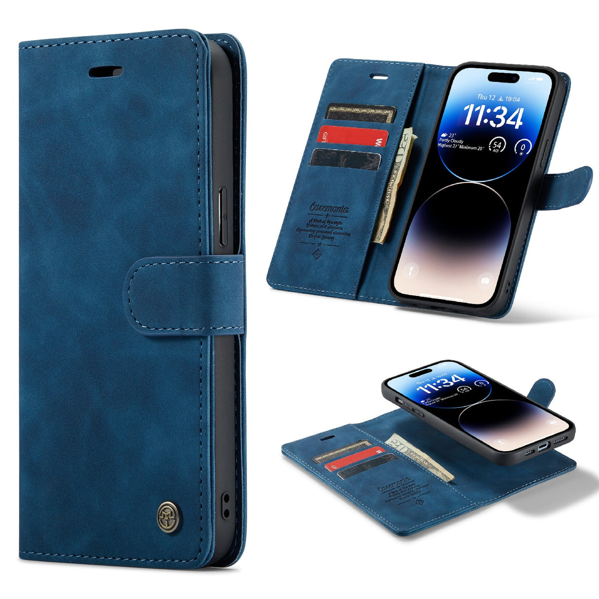 Apple iPhone 15 Pro Hoesje - Navy Blue - 2 in 1 Bookcase