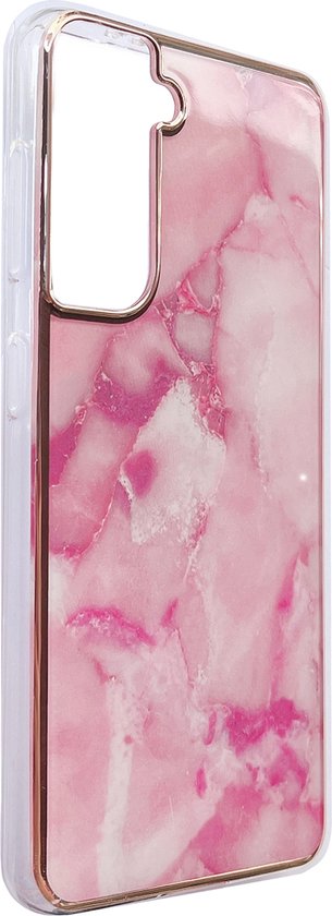 Samsung Galaxy S22 Plus Hoesje - Roze - Siliconen Marmer Back Cover