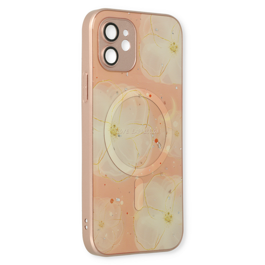 Apple iPhone 12 Case - Pink - Silicone Marble MagSafe Back Cover