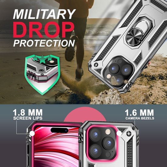 Apple iPhone 14 Pro Hoesje - Grijs - Armor Kickstand Back Cover