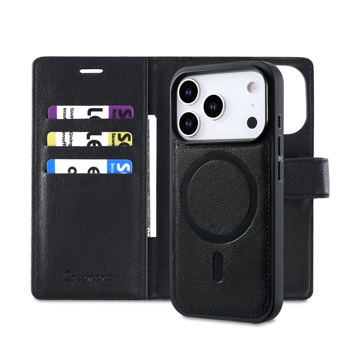 Apple iPhone 18 Pro Hoesje - Onyx Black - 2 in 1 Lederlook MagSafe Bookcase