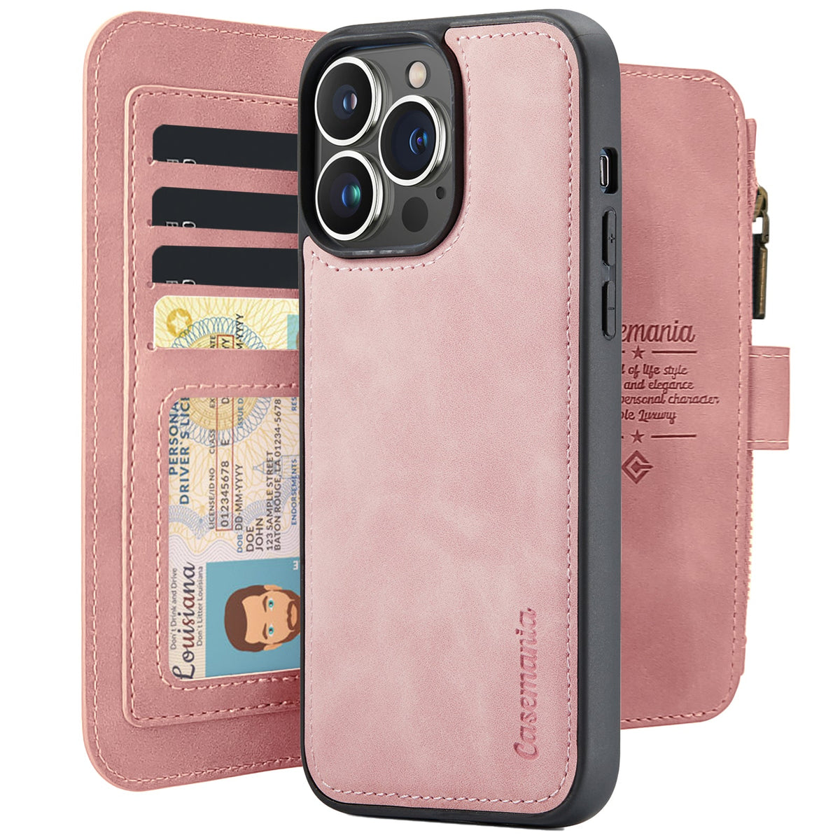 Apple iPhone 15 Pro Max Hoesje - Pale Pink - 2 in 1 Bookcase met Rits