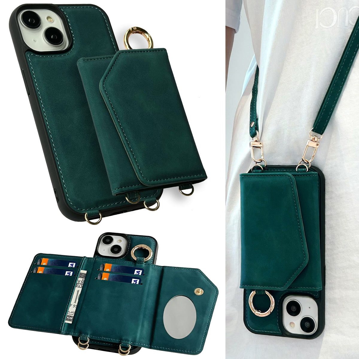 Apple iPhone 16 Plus Hoesje - Emerald Green - Luxe Bookcase met Telefoonkoord