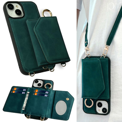 Apple iPhone 16 Hoesje - Emerald Green - Luxe Bookcase met Telefoonkoord