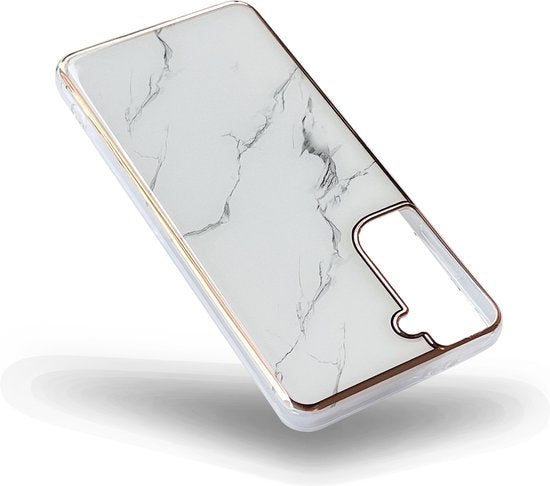 Samsung Galaxy S21 FE Case - White - Silicone Marble Back Cover