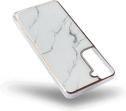 Samsung Galaxy S22 Hoesje - Wit - Siliconen Marmer Back Cover