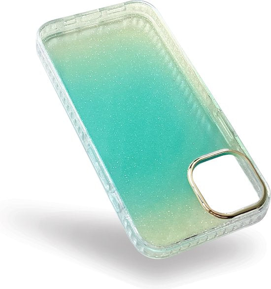 Apple iPhone 13 Pro Hoesje - Turquoise - Glitter Back Cover