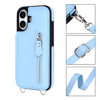 iPhone 17 Hoesje - Licht Blauw - Luxe Back Cover met Telefoonkoord en Rits