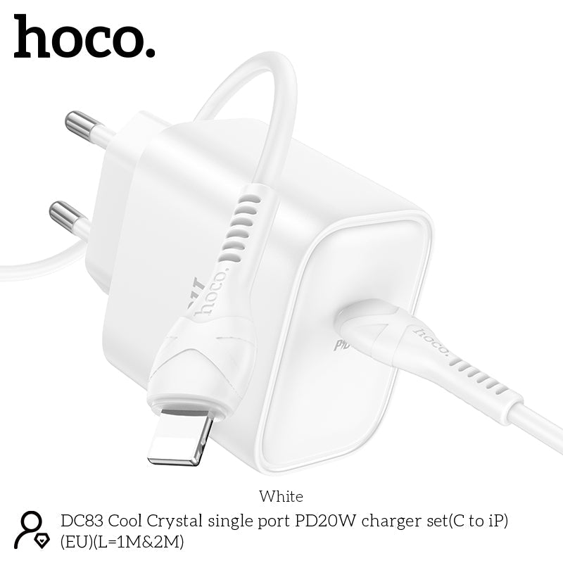 Chargeur rapide Hoco DC83 20W USB-C avec câble Lightning 1 m - Blanc