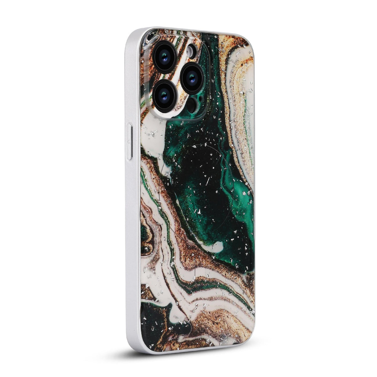 Apple iPhone 14 Pro Hoesje - Groen - Marmer Glitter MagSafe Back Cover