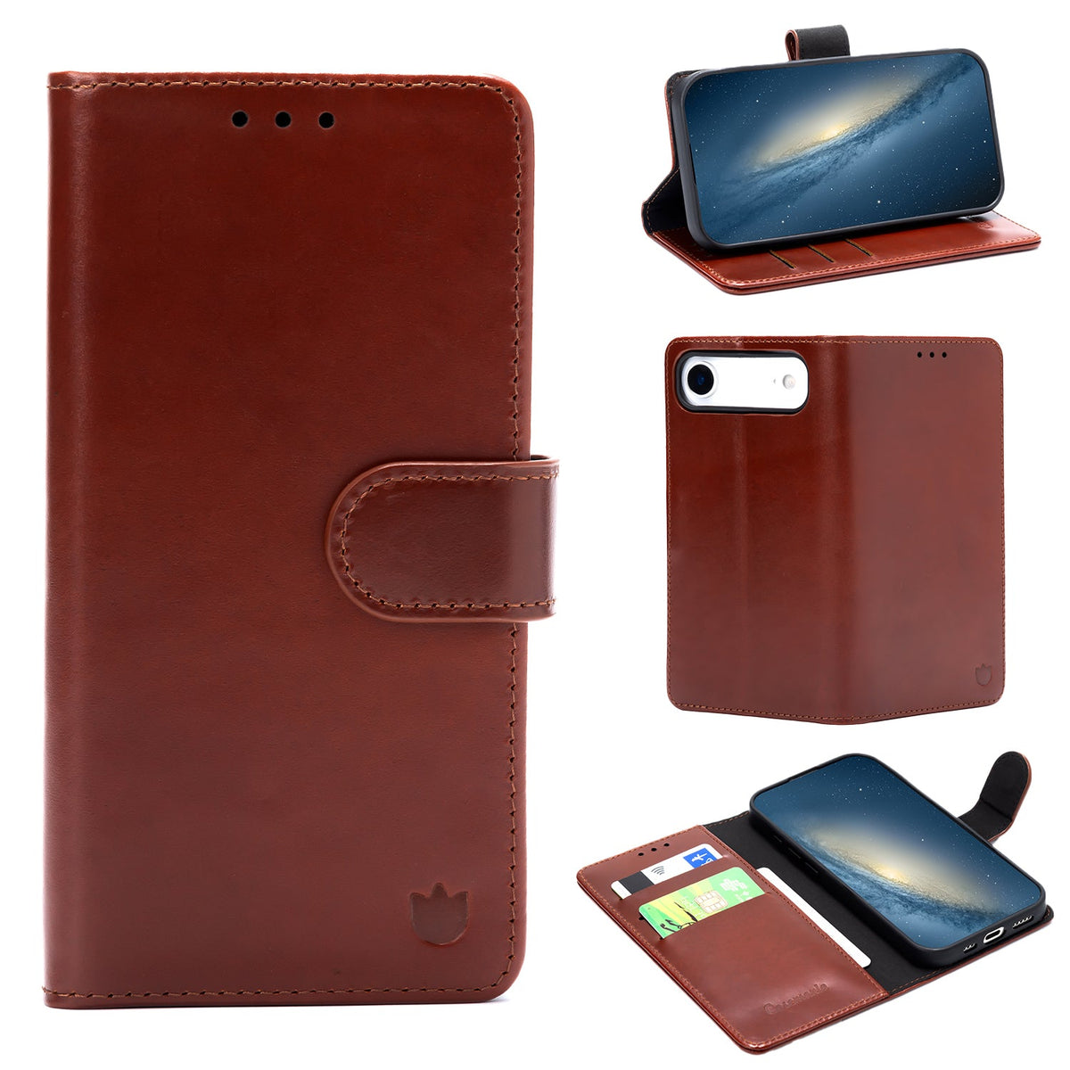 Apple iPhone Air Hoesje - Chestnut Brown - Echt Leren Bookcase