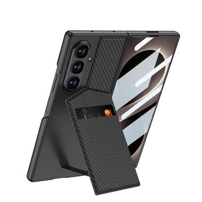 Samsung Galaxy Z Fold8 Ultra Hoesje - Carbon - Portemonnee Cover met Ingebouwde Screenprotector en Kickstand